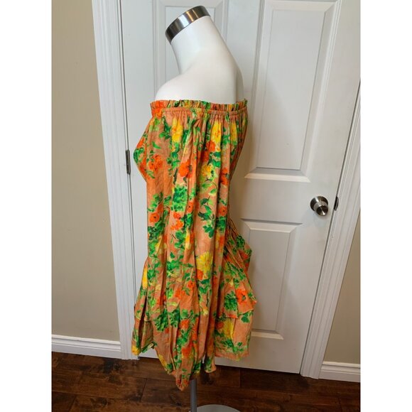 Caroline Constas Orange Floral Sage Off-The-Shoulder Floral Mini Dress, Size S - Picture 4 of 6